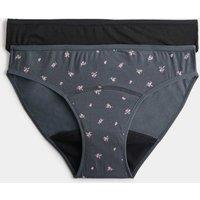 M&S 2 Pack Floral Period Bikini Knickers Carbon