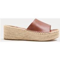 M&S Leather Flatform Espadrille Mules Tan