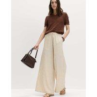 M&S Seersucker Pull On Wide Leg Trousers Brown Mix