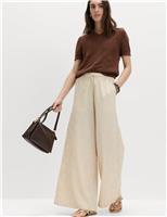 M&S Seersucker Pull On Wide Leg Trousers Brown Mix