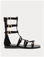 Suede Buckle MidCalf Flat Gladiator Sandals
