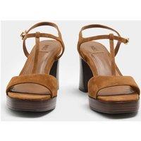 M&S Suede T-Bar Platform Heel Sandals Tan