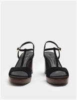 M&S Suede T-Bar Platform Heel Sandals Tan