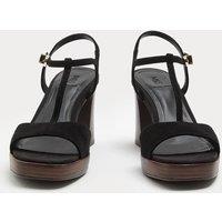 M&S Suede T-Bar Platform Heel Sandals Black