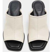 M&S Leather Block Heel Peep Toe Mules Soft White