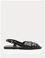 M&S Leather Woven Flat Slingback Sandals Black