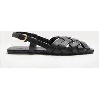 M&S Leather Woven Flat Slingback Sandals Black