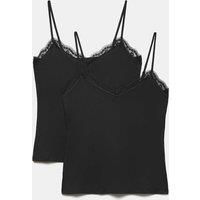 Body by M&S 2 Pack Modal Rich Flexifit Lace Trim Vests Black