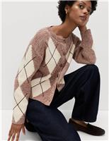 Cotton Rich Argyle Crew Neck Cardigan