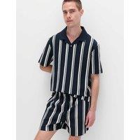 M&S Cotton Rich Striped Seersucker Polo Shirt Navy