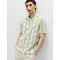 M&S Cotton Rich Striped Seersucker Polo Shirt Pistachio