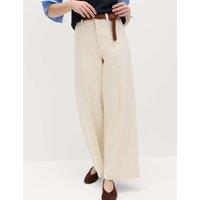 M&S Pintuck Wide Leg Ankle Grazer Jeans Ecru