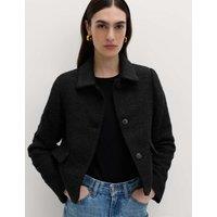 M&S Tweed Textured Collared Jacket with Wool Black