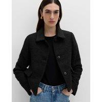 M&S Tweed Textured Collared Jacket with Wool Black