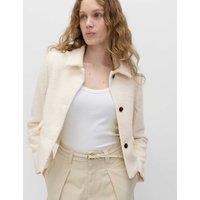 M&S Tweed Textured Collared Jacket with Wool Ivory