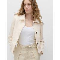 M&S Tweed Textured Collared Jacket with Wool Ivory