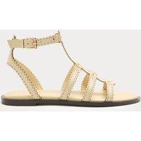 M&S Leather Scallop Edge Flat Gladiator Sandals Buttermilk