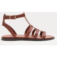 M&S Leather Scallop Edge Flat Gladiator Sandals Tan