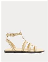 Leather Scallop Edge Flat Gladiator Sandals