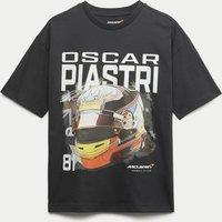 M&S Pure Cotton McLaren F1 Team Oscar Piastri T-Shirt (6-16 Yrs) Black