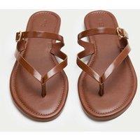 M&S Buckle Flat Toe Loop Mule Sandals Tan