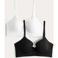 M&S 2 Pack Seamfree Wired Demi Cup Bras (A-E) Black Mix