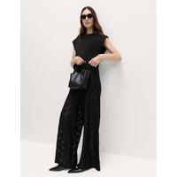 M&S Lace Wide Leg Trousers Black