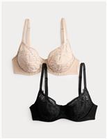 M&S 2 Pack Amelia Natural Lift Lace Wired Bras (A-E) Light Pink Mix