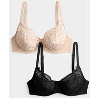 M&S 2 Pack Amelia Natural Lift Lace Wired Bras (A-E) Black Mix