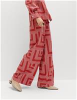 Satin Twill Printed Wide Leg Trousers