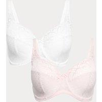 M&S 2 Pack Amelia Lace Wired Full Cup Bras F-J Light Pink Mix