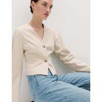 M&S V-Neck Button Through Short Jacket Ecru