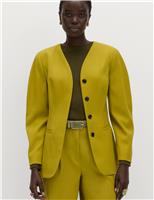 Sculpted Waisted Collarless Tailored Jacket