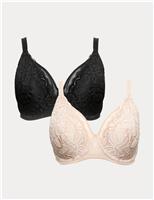 M&S 2 Pack Amelia Lace Natural Lift Full Cup Bras (F-H) Black Mix