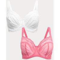 M&S 2 Pack Mesh Extra Support Bras (F-J) White Mix