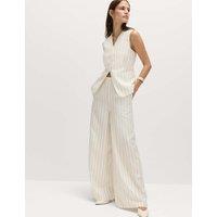 M&S Pinstripe Wide Leg Trousers Ivory Mix