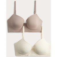 M&S 2 Pack Seamfree Wired Demi Cup Bras (A-E) Oatmeal Mix