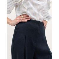 M&S Single Pleat Wide Leg Trousers with Linen Midnight Navy