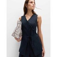 M&S V-Neck Tie Front Waistcoat with Linen Midnight Navy