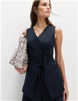 M&S V-Neck Tie Front Waistcoat with Linen Midnight Navy