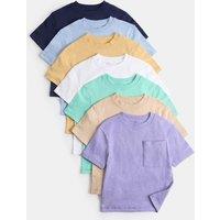 M&S 7 Pack Pure Cotton T-Shirts (2-8 Yrs) Navy Mix
