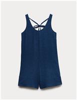 Linen Rich Tie Detail Sleeveless Volume Playsuit