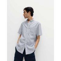 M&S Regular Fit Linen Rich Short Sleeve Shirt Blue Mix