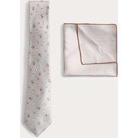 M&S Pure Silk Ditsy Floral Tie and Handkerchief Set Stone