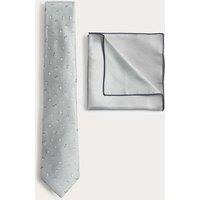 M&S Pure Silk Ditsy Floral Tie and Handkerchief Set Sage