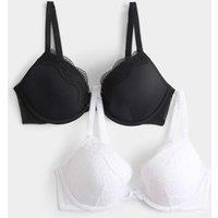 M&S 2 Pack Jasmine Lace Wired Plunge Bras A-E White Mix
