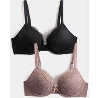 M&S 2 Pack Jasmine Lace Wired Plunge Bras A-E Praline