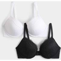 M&S 2 Pack Jasmine Lace Wired Plunge Bras A-E Black Mix