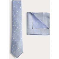 M&S Pure Silk Ditsy Floral Tie and Handkerchief Set Pale Blue
