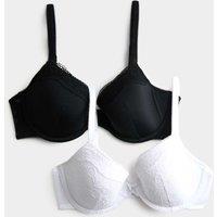M&S 2 Pack Jasmine Lace Wired Demi Cup Bras A-E White Mix